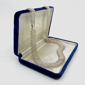 Vintage 925 Sterling Silver Ornate Popcorn Mesh Chain Necklace